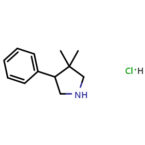 Chemical structure of 3,3-Dimethyl-4-phenylpyrrolidine hydrochloride , CAS 1423034-41-6, AChemBlock AD288759