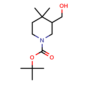 Chemical structure of tert-Butyl 3-(hydroxymethyl)-4,4-dimethylpiperidine-1-carboxylate , CAS 2174008-14-9, AChemBlock AD288762
