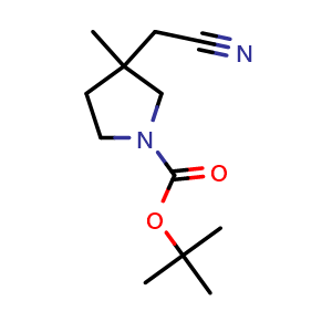 Chemical structure of 2-(1-Boc-3-methylpyrrolidin-3-yl)acetonitrile , CAS 1823856-37-6, AChemBlock AD288764