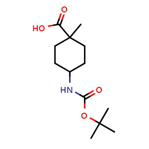 Chemical structure of 4-((tert-Butoxycarbonyl)Amino)-1-methylcyclohexanecarboxylic acid , CAS 1262406-79-0, AChemBlock AD288765