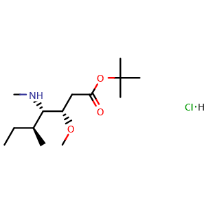Chemical structure of tert-Butyl (3S,4S,5S)-3-methoxy-5-methyl-4-(methylamino)heptanoate hydrochloride , CAS 154633-74-6, AChemBlock AD288787