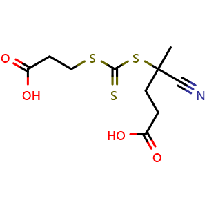 Chemical structure of 4-((((2-Carboxyethyl)thio)carbonothioyl)thio)-4-cyanopentanoic acid , CAS 2055041-03-5, AChemBlock AD288795
