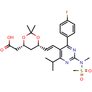 Chemical structure of (4R,6S)-6-[(E)-2-[4-(4-Fluorophenyl)-6-isopropyl-2-(N-methylmethylsulfonamido)-5-pyrimidinyl]vinyl]-2,2-dimethyl-1,3-dioxane-4-acetic acid , CAS 894787-93-0, AChemBlock AD288845