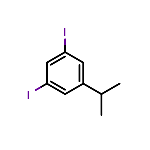 Chemical structure of 1,3-diiodo-5-isopropylbenzene , CAS 870077-61-5, AChemBlock AD288847
