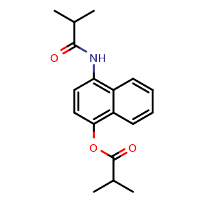Chemical structure of 4-Isobutyramidonaphthalen-1-yl isobutyrate , CAS 1624260-34-9, AChemBlock AD288870