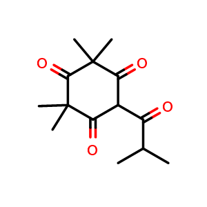 Chemical structure of 6-Isobutyryl-2,2,4,4-tetramethylcyclohexane-1,3,5-trione , CAS 22595-45-5, AChemBlock AD288871