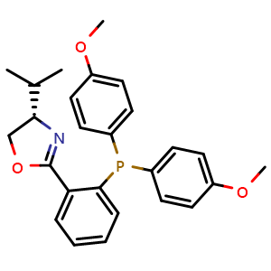 Chemical structure of (S)-2-(2-(Bis(4-methoxyphenyl)phosphanyl)phenyl)-4-isopropyl-4,5-dihydrooxazole , CAS 1501981-50-5, AChemBlock AD288873
