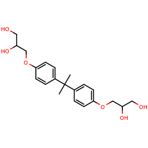 Chemical structure of 3,3'-((Propane-2,2-diylbis(4,1-phenylene))bis(oxy))bis(propane-1,2-diol) , CAS 5581-32-8, AChemBlock AD288889