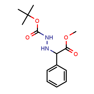 Chemical structure of Tert-butyl 2-(2-methoxy-2-oxo-1-phenylethyl)hydrazine-1-carboxylate , CAS 182887-79-2, AChemBlock AD288897