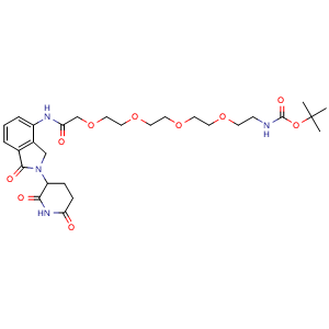 Chemical structure of tert-Butyl (14-((2-(2,6-dioxopiperidin-3-yl)-1-oxoisoindolin-4-yl)amino)-14-oxo-3,6,9,12-tetraoxatetradecyl)carbamate , CAS 2380273-93-6, AChemBlock AD288899