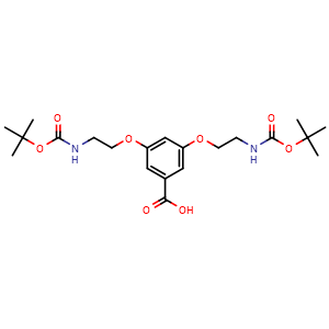 Chemical structure of 3,5-Bis(2-((tert-butoxycarbonyl)amino)ethoxy)benzoic acid , CAS 187960-74-3, AChemBlock AD288901