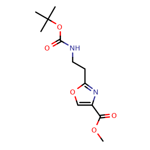 Chemical structure of Methyl 2-(2-((tert-butoxycarbonyl)amino)ethyl)oxazole-4-carboxylate , CAS 871726-03-3, AChemBlock AD288907