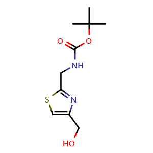 Chemical structure of tert-Butyl N-{4-(Hydroxymethyl)-1,3-thiazol-2-ylmethyl}carbamate , CAS 165667-51-6, AChemBlock AD288909