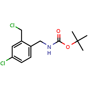 Chemical structure of tert-Butyl 4-chloro-2-(chloromethyl)benzylcarbamate , CAS 928754-18-1, AChemBlock AD288911
