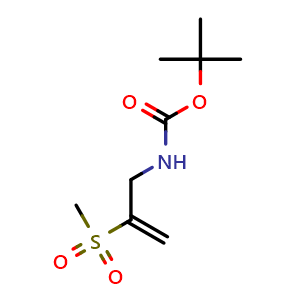 Chemical structure of N-Boc-2-(methylsulfonyl)prop-2-en-1-amine , CAS 3088279-80-2, AChemBlock AD288915