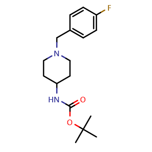 Chemical structure of tert-Butyl 1-(4-fluorobenzyl)piperidin-4-ylcarbamate , CAS 358748-21-7, AChemBlock AD288916
