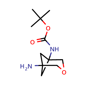 Chemical structure of tert-Butyl N-(5-amino-3-oxabicyclo[3.1.1]heptan-1-yl)carbamate , CAS 2920395-54-4, AChemBlock AD288922