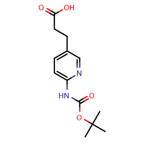 Chemical structure of 3-[6-(tert-Butoxycarbonylamino)pyridin-3-yl]propanoic acid , CAS 1242154-26-2, AChemBlock AD288924