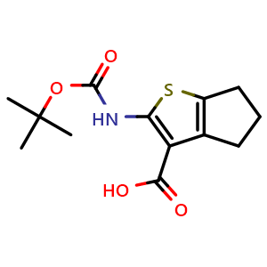 Chemical structure of 2-{[(tert-Butoxy)carbonyl]amino}-4H,5H,6H-cyclopenta[b]thiophene-3-carboxylic acid , CAS 1702135-97-4, AChemBlock AD288932