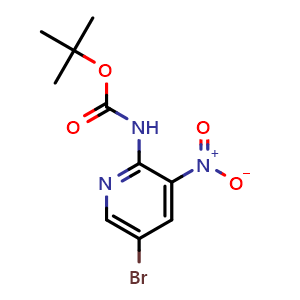 Chemical structure of tert-Butyl (5-bromo-3-nitropyridin-2-yl)carbamate , CAS 1256957-67-1, AChemBlock AD288933