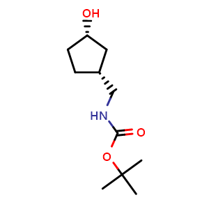 Chemical structure of tert-Butyl [[(1R,3S)-3-Hydroxycyclopentyl]methyl]carbamate , CAS 1932471-73-2, AChemBlock AD288939