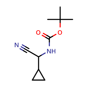 Chemical structure of tert-Butyl (cyano(cyclopropyl)methyl)carbamate , CAS 149357-91-5, AChemBlock AD288945