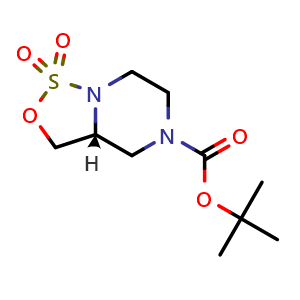 Chemical structure of tert-butyl (R)-tetrahydro-[1,2,3]oxathiazolo[3,4-a]pyrazine-5(3H)-carboxylate 1,1-dioxide , CAS 1450620-52-6, AChemBlock AD288948