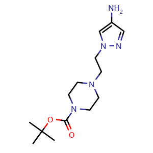 Chemical structure of tert-butyl 4-[2-(4-amino-1H-pyrazol-1-yl)ethyl]piperazine-1-carboxylate , CAS 1171901-11-3, AChemBlock AD288951