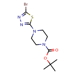 Chemical structure of 2-Bromo-5-(4-Boc-piperazin-1-yl)-1,3,4-thiadiazole , CAS 1352925-43-9, AChemBlock AD288953