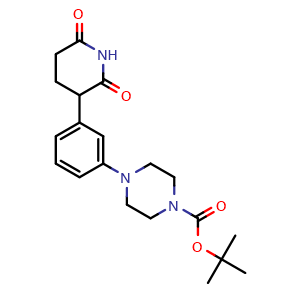 Chemical structure of 3-[3-(4-Boc-piperazin-1-yl)phenyl]piperidine-2,6-dione , CAS 2413039-22-0, AChemBlock AD288954