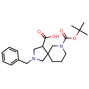 Chemical structure of 2-Benzyl-7-(tert-butoxycarbonyl)-2,7-diazaspiro[4.5]decane-4-carboxylic acid , CAS 2204193-85-9, AChemBlock AD288957
