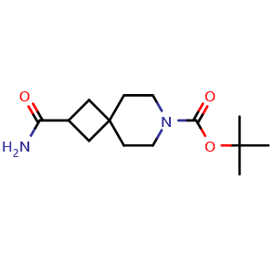 Chemical structure of tert-Butyl 2-carbamoyl-7-azaspiro[3.5]nonane-7-carboxylate , CAS 1225276-50-5, AChemBlock AD288958