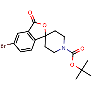 Chemical structure of 5-Bromo-1'-Boc-3H-spiro[isobenzofuran-1,4'-piperidin]-3-one , CAS 2968508-62-3, AChemBlock AD288961