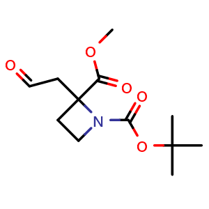 Chemical structure of Methyl 1-Boc-2-(2-oxoethyl)azetidine-2-carboxylate , CAS 1148044-27-2, AChemBlock AD288963