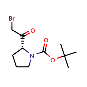 Chemical structure of tert-Butyl (R)-2-(2-bromoacetyl)pyrrolidine-1-carboxylate , CAS 152665-80-0, AChemBlock AD288967