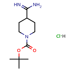 Chemical structure of tert-Butyl 4-carbamimidoylpiperidine-1-carboxylate hydrochloride , CAS 1330168-62-1, AChemBlock AD288975