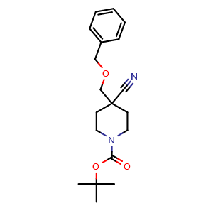Chemical structure of tert-Butyl 4-(benzyloxymethyl)-4-cyanopiperidine-1-carboxylate , CAS 919284-64-3, AChemBlock AD288976