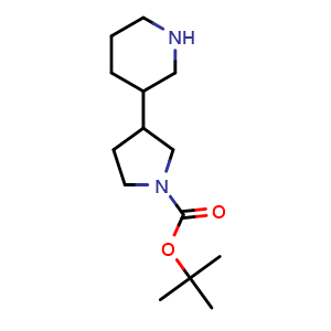 Chemical structure of tert-butyl 3-(piperidin-3-yl)pyrrolidine-1-carboxylate , CAS 874218-25-4, AChemBlock AD288977