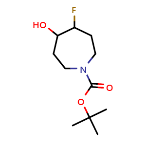 Chemical structure of tert-Butyl 4-fluoro-5-hydroxyazepane-1-carboxylate , CAS 1209780-33-5, AChemBlock AD288979