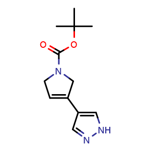 Chemical structure of 1H-Pyrrole-1-carboxylic acid, 2,5-dihydro-3-(1H-pyrazol-4-yl)-, 1,1-dimethylethyl ester , CAS 1304598-04-6, AChemBlock AD288994