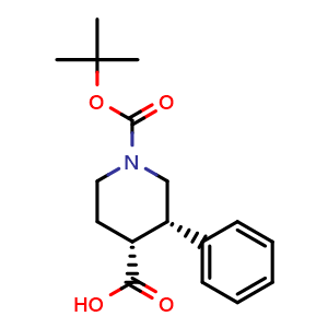 Chemical structure of (3S,4R)-1-Boc-3-phenylpiperidine-4-carboxylic acid , CAS 951742-83-9, AChemBlock AD288997