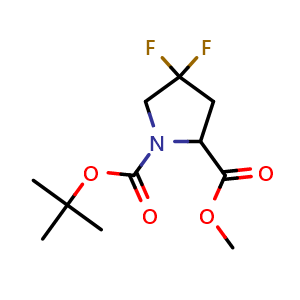 Chemical structure of 1-(tert-butyl) 2-methyl 4,4-difluoropyrrolidine-1,2-dicarboxylate , CAS 1000313-00-7, AChemBlock AD289000