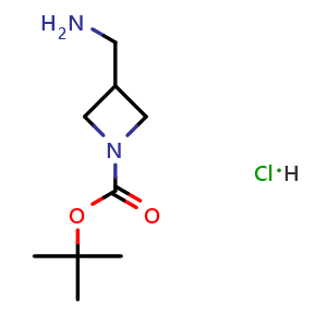 Chemical structure of tert-Butyl 3-(aminomethyl)azetidine-1-carboxylate hydrochloride , CAS 1173206-71-7, AChemBlock AD289004