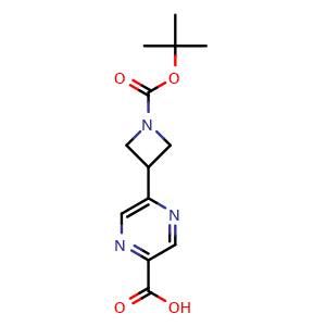 Chemical structure of 5-(1-tert-Butoxycarbonylazetidin-3-yl)pyrazine-2-carboxylic acid , CAS 2724940-56-9, AChemBlock AD289005