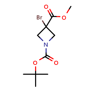 Chemical structure of Methyl 3-bromo-1-Boc-azetidine-3-carboxylate , CAS 2384870-52-2, AChemBlock AD289007