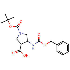 Chemical structure of 4-{[(Benzyloxy)carbonyl]amino}-1-[(tert-butoxy)carbonyl]pyrrolidine-3-carboxylic acid , CAS 1823526-96-0, AChemBlock AD289009