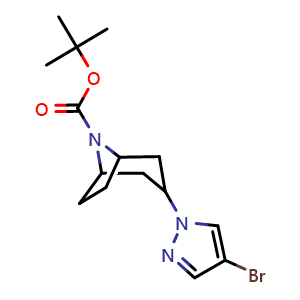 Chemical structure of 8-Boc-3-(4-bromo-1-pyrazolyl)-8-azabicyclo[3.2.1]octane , CAS 1224194-51-7, AChemBlock AD289010