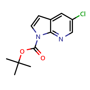 Chemical structure of tert-Butyl 5-chloro-1H-pyrrolo[2,3-b]pyridine-1-carboxylate , CAS 928653-82-1, AChemBlock AD289014