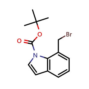 Chemical structure of tert-Butyl 7-(bromomethyl)-1H-indole-1-carboxylate , CAS 442910-45-4, AChemBlock AD289016