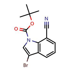 Chemical structure of tert-Butyl 3-bromo-7-cyano-1H-indole-1-carboxylate , CAS 2103352-19-6, AChemBlock AD289018